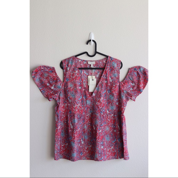LuckyBRAND PinkCold Shoulder Blouse Floral Sparkle - Picture 6 of 6
